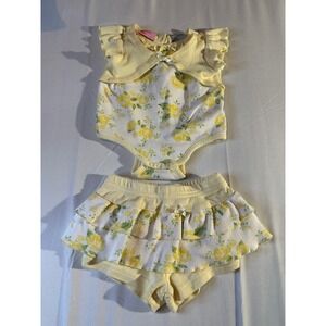 Vintage CWV HW Carter & Son Baby Girl Romper Set Yellow/White Floral Ruffle 0-3M